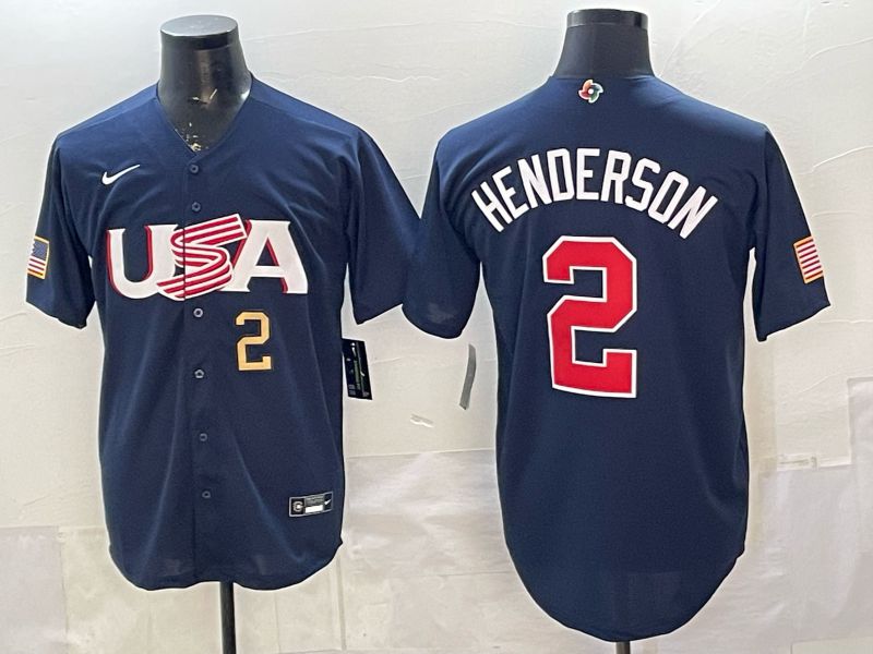 Men 2026 World Cub USA #2 Henderson Blue Nike MLB Jersey style 006